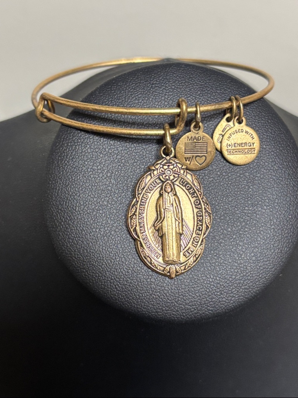 Alex and Ani Mother Mary Gold Religious Miraculous Medal Charm Bangle Bracelet